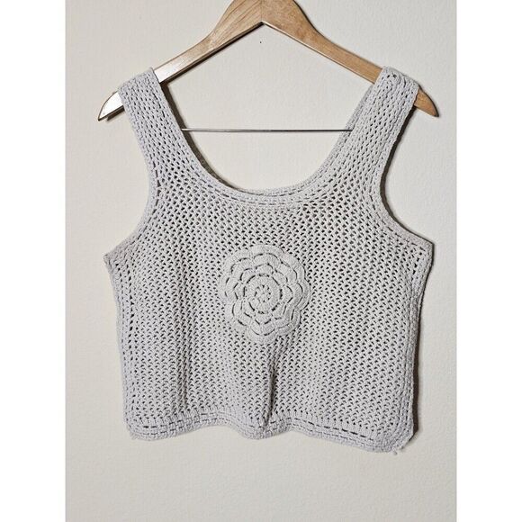 Jessica Simpson Tops - Jessica Simpson Crop Top Women Sz Large Sleeveless Crochet Knit Boho Cottageore